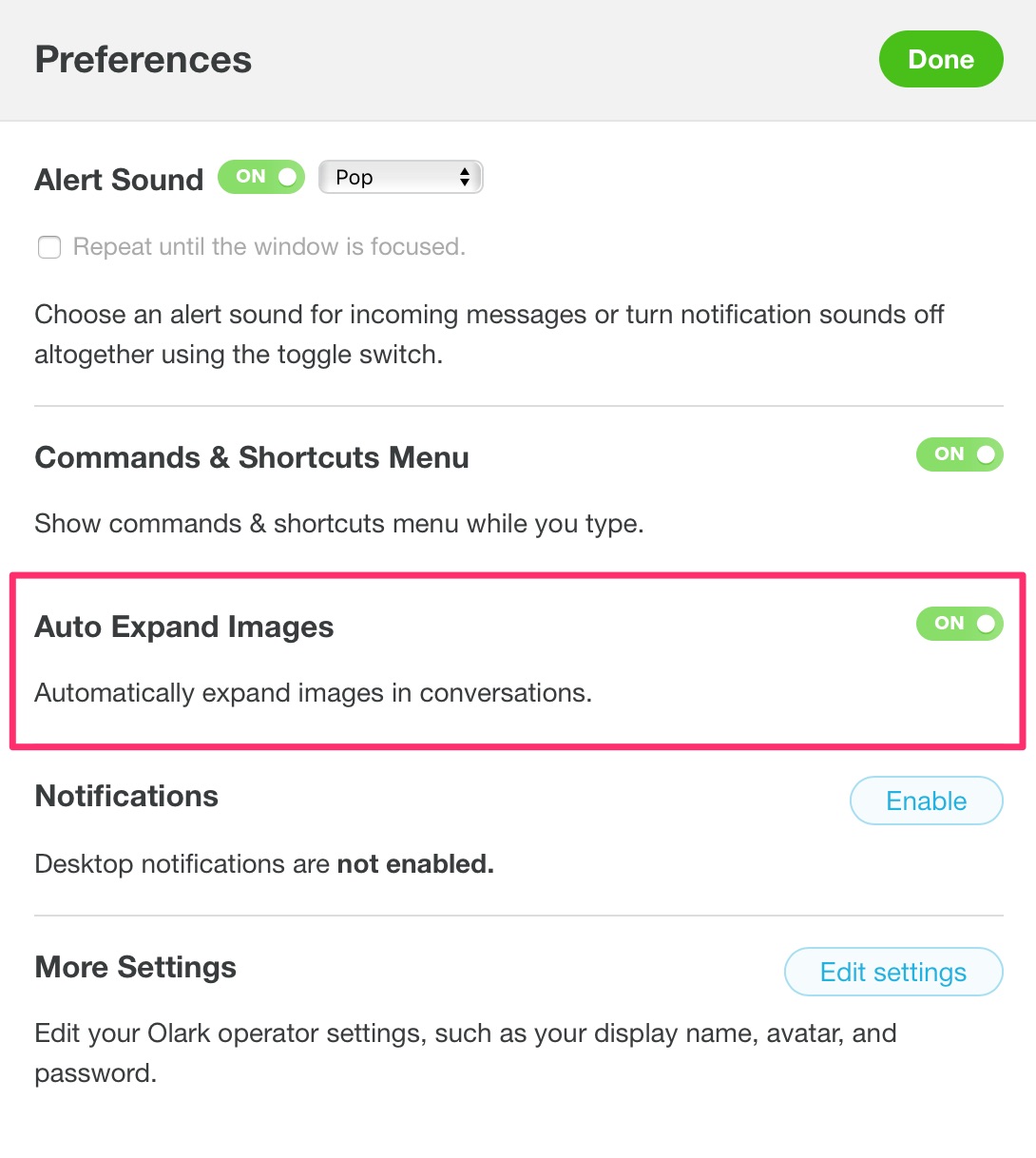 Chat console option to disable link expansion
