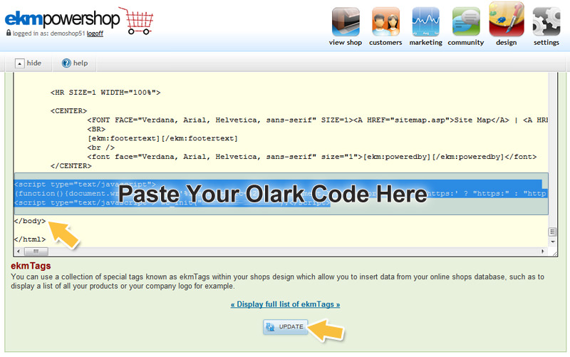 Olark code in text editor