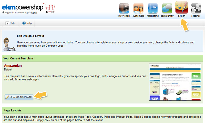 Change template button