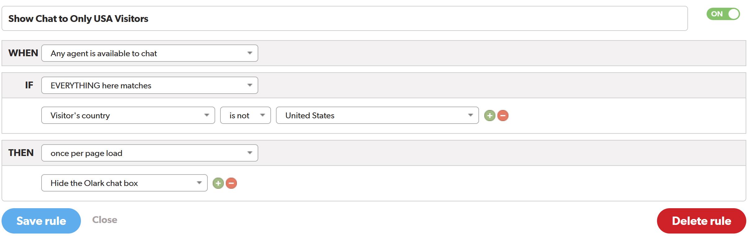 Automation Rule - Show Chat to USA Visitors Only