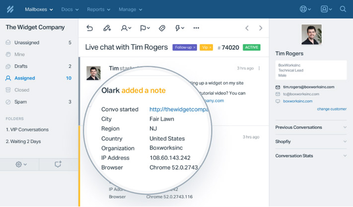 What a chat looks like in helpscout