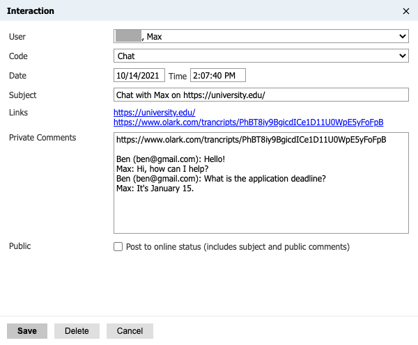 See details like transcript link and transcript itself
