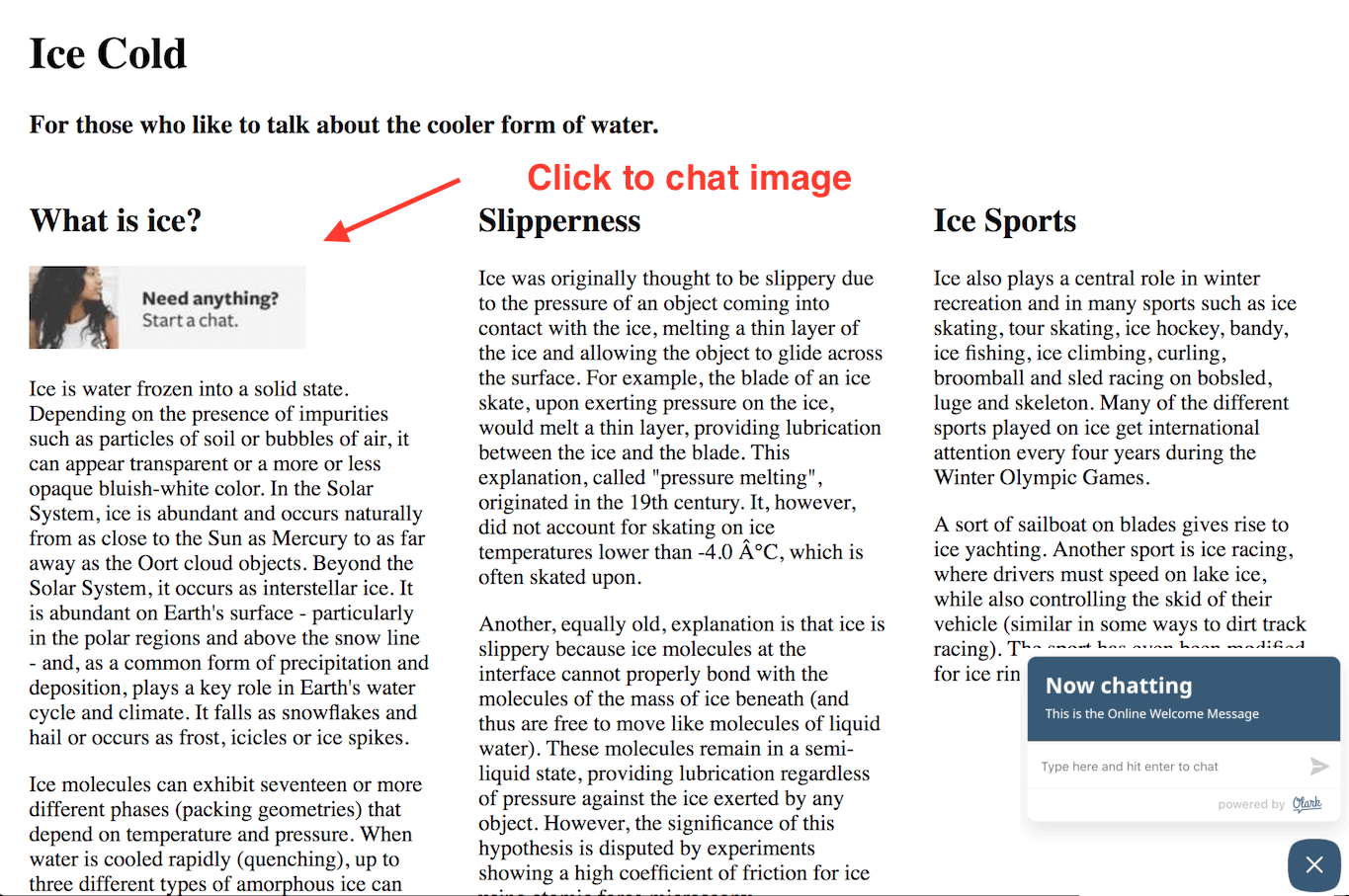 image of a webpage with an embedded "click to chat" image