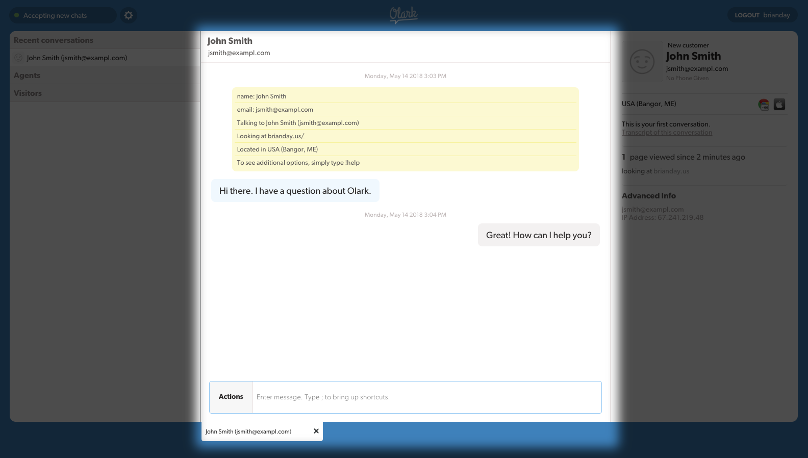 Olark chat console - Middle