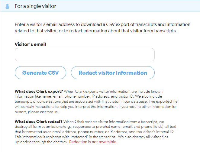 Redact Info for a Single Visitor