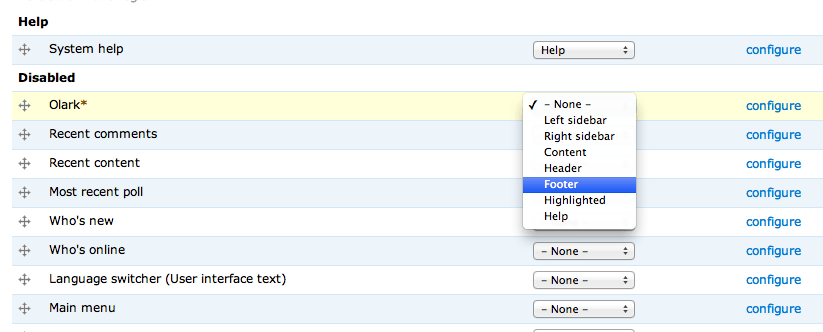 Drop down menu with footer selected