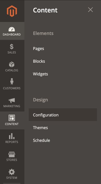 Magento 2 Content > Design > Config