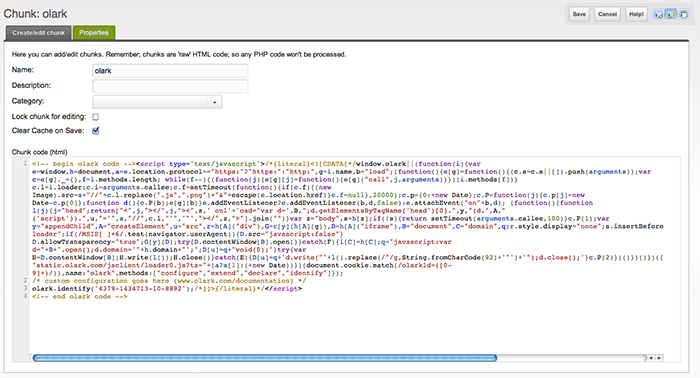 Olark code in text area