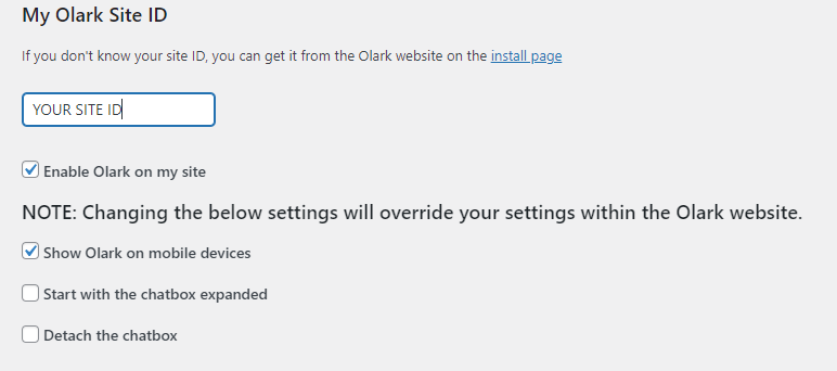 Olark Settings in WordPress