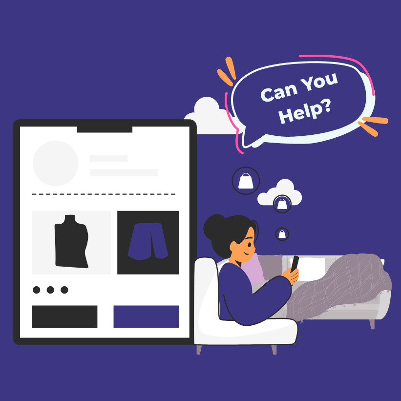 A customer on the couch, texting with support for an ecommerce purchase.