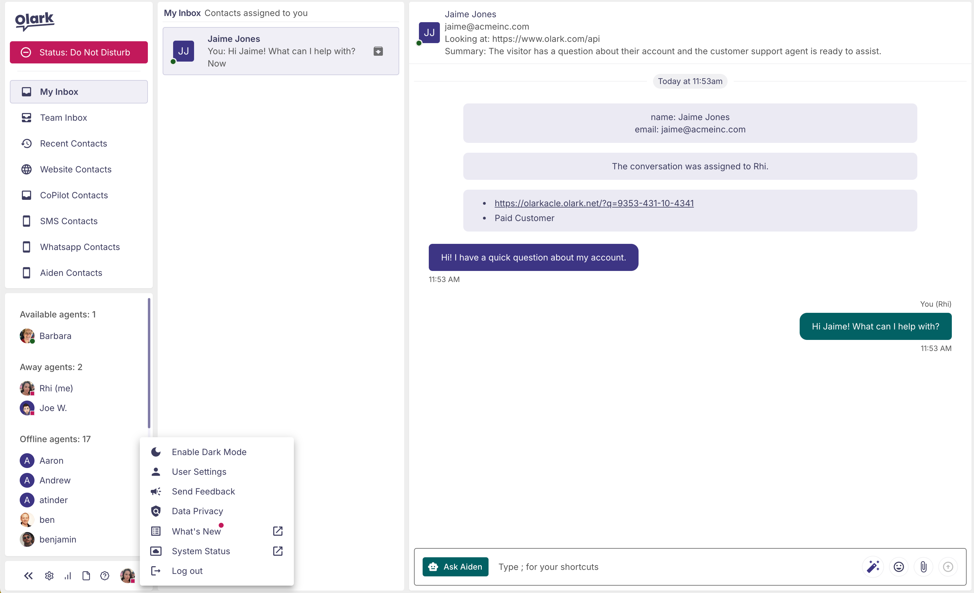 Screenshot of the new chat interface